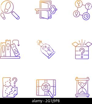 Puzzle solving gradient linear vector icons set Stock Vector