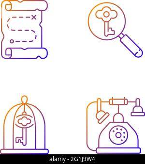 Solving quest gradient linear vector icons set Stock Vector