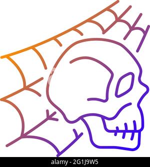 Skull with spider web gradient linear vector icon Stock Vector