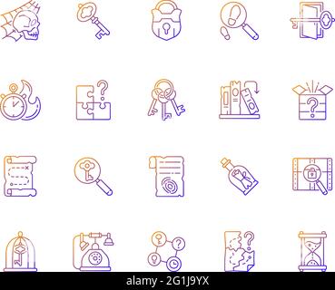 Escape room gradient linear vector icons set Stock Vector