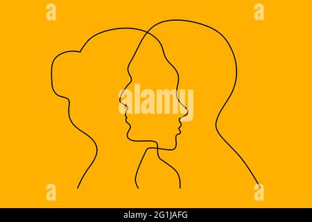 Relationship between man and woman. Male and female profiles. Love isymbol. Dating and romantic relationships sign Stock Vector