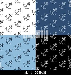 set of seamless patterns with ship anchor. Safe anchorage of ships in port. Ornament for decoration and printing on fabric. Design element. Vector Stock Vector