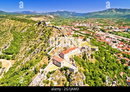 Knin fortress on the rock aerial view, second largest fortress in Croatia Stock Photo