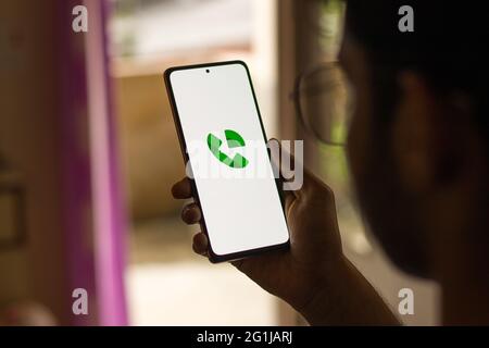 Assam, india - May 29, 2021 : Google Voice logo on phone screen stock image. Stock Photo