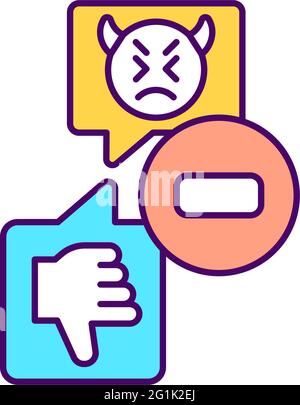 Receiving dislikes on social media RGB color icon Stock Vector