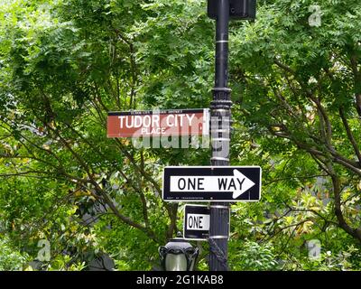 Tudor City Place, street sign in the historic apartment complex on the east side of Manhattan, started in 1926, New York, NY, USA. Stock Photo