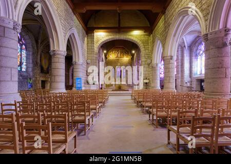 France, Eure, Pays d'Auge, Beuzeville, Saint Helier church, stained glass windows by Francois Decorchemont from Conches Stock Photo