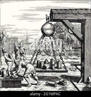 The Magdeburg hemispheres, vacuum experiment by Otto von Guericke, 17th century Stock Photo