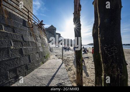 France, Ile et Vilaine, Saint Malo, the breezes in dog trunks at the foot of the castle of the Duchess Anne Stock Photo