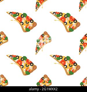 Bright seamless pattern with slices of pizza Stock Vector