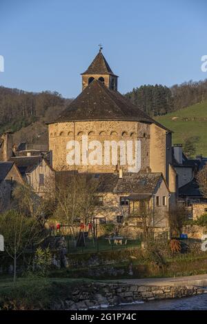 France, Aveyron, Sainte Eulalie d'Olt, labelled Les Plus Beaux Villages de France (The Most Beautiful Villages of France), stop on El Camion de Santiago, the Lot river, Lot valley Stock Photo