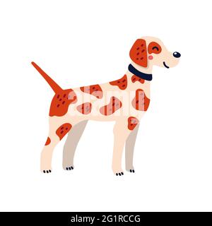 Happy cartoon hunting dog on white background. Dog beauty salon. Funny puppy character in the spa. Dog care, grooming, hygiene, health. Pet shop, acce Stock Vector