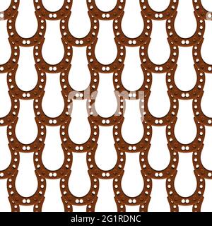 Illustration on theme Irish holiday St Patrick day, seamless horseshoes. Pattern St Patrick day consisting of identical horseshoes on white background Stock Vector