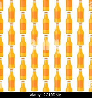 Illustration on theme seamless beer glass bottles with lid for brewery. Pattern beer consisting of many identical glass bottles on white background. G Stock Vector