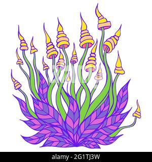 Hallucinogenic bright decorative fantastic mushrooms, isolated on white background. Stock Vector