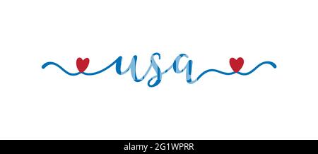 Hand drawn USA word. American patriotic lettering for postcard, invitation, poster, icon, label. Stock Vector