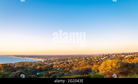 Adelaide skyline viewed from the hill at sunset, South Australia Stock Photo