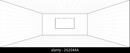 Room perspective grid background 3d Vector illustration. Interior design model projection background template. Line one point perspective Stock Vector