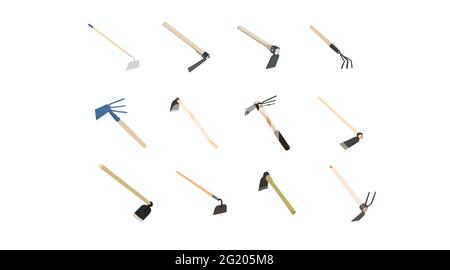 Set of Hoes. Vector Isolated Set of illustration sof different hoes Stock Vector