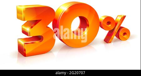 Vector shiny Orange Red 3d sign 30% thirty percent. suitable for use on advertising banners, flyers any promotional items. Seasonal discounts, Black F Stock Vector