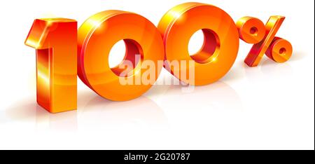 Vector shiny Orange Red 3d sign 100% one hundred percent. suitable for use on advertising banners, flyers any promotional items. Seasonal discounts, B Stock Vector
