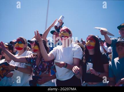Spanish supporters of the tennis team looking for autographs, Montecarlo Open 1997 Stock Photo