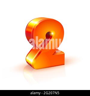 3d orange-red realistic volume image number 2 two. Isolated on white background Stock Vector