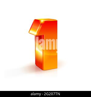 3d orange-red realistic volume image number one 1. Isolated on white background Stock Vector