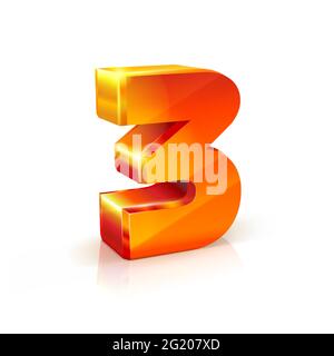 3d orange-red realistic volumetric image number 3 three. Isolated on white background Stock Vector