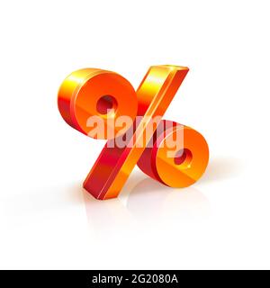 3d orange-red realistic volumetric percent % sign image. Isolated on white background. discounts, sales, advertising purposes Stock Vector