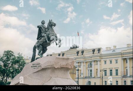 'Bronze Horseman'. Monument to Emperor Peter the First on 'Senate Square'. Stock Photo