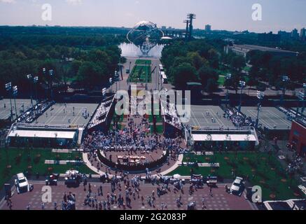 Aerial view of the USTA National Tennis Center, Flushing Meadows, NY USA 1997 Stock Photo