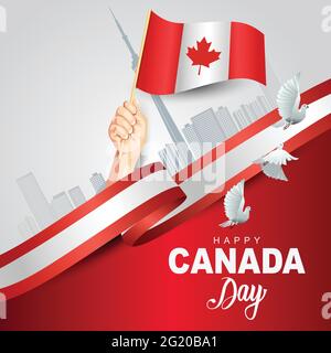 happy Canada day. hands holding with Canada flag. vector illustration design. Stock Vector