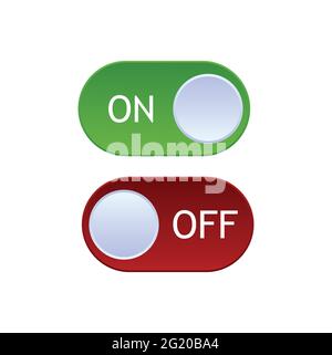 Flat icon colorful switchers onoff isolated on white background. Toggle switch icon, blue in on position, grey in off. Template for mobile and web app Stock Vector