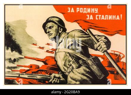 WW2 Russian Soviet Propaganda Poster 'For the Motherland, for Stalin’ –  the official war-cry of the Red Army during the second world war. Artist G. Mirzoev Stock Photo