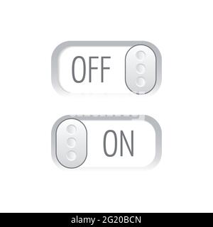 Flat icon colorful switchers onoff isolated on white background. Toggle switch icon, blue in on position, grey in off. Template for mobile and web app Stock Vector