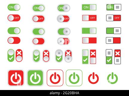 Flat icon colorful switchers onoff isolated on white background. Toggle switch icon, blue in on position, grey in off. Template for mobile and web Stock Vector