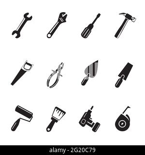 repair tools black sign symbol set Stock Vector