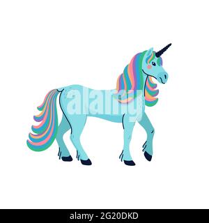 Magical creatures set. Mythological animal - unicorn. Flat style vector illustration isolated on white background Stock Vector