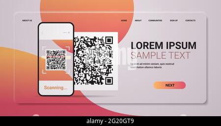 scanning QR code on smartphone screen electronic digital technology machine readable barcode verification concept Stock Vector