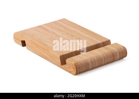 Wooden stand for gadgets isolated on white background Stock Photo