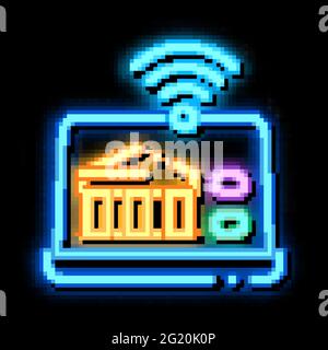 wi-fi distribution through device neon glow icon illustration Stock Vector