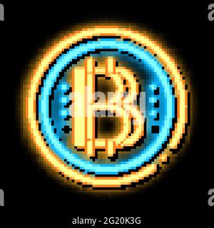 bitcoin coin neon glow icon illustration Stock Vector