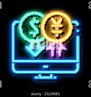 computer currency exchange neon glow icon illustration Stock Vector