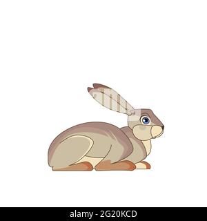 Sitting Brown Hare. Rabbit are herbivorour. Scene from wild. Cartoon character vector flat illustration isolated on a white background Stock Vector