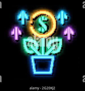 growing money tree neon glow icon illustration Stock Vector
