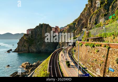 Manarola train station at the Cinque Terre in Italy Stock Photo