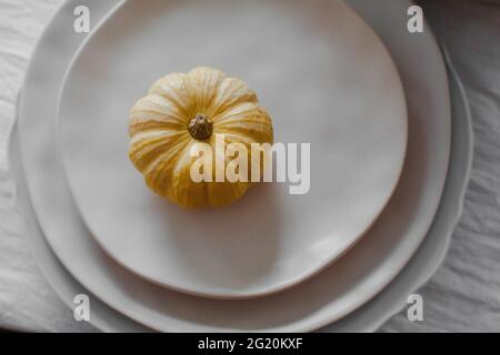 Top view of the beautiful fresh pumpkin Stock Photo