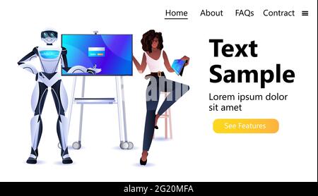 robot with african american businesswoman making presentation artificial intelligence technology concept Stock Vector