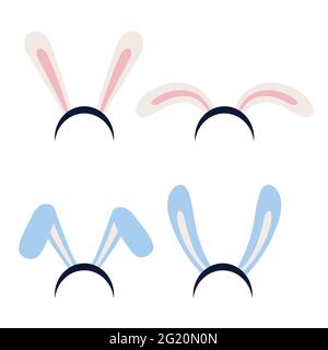 Rabbit ears. Easter masks collection. Blue and pink bunny ears isolated on white background. Flat style vector illustration. Stock Vector